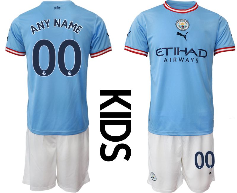 Youth 2022-2023 Club Manchester City home blue customized Soccer Jersey